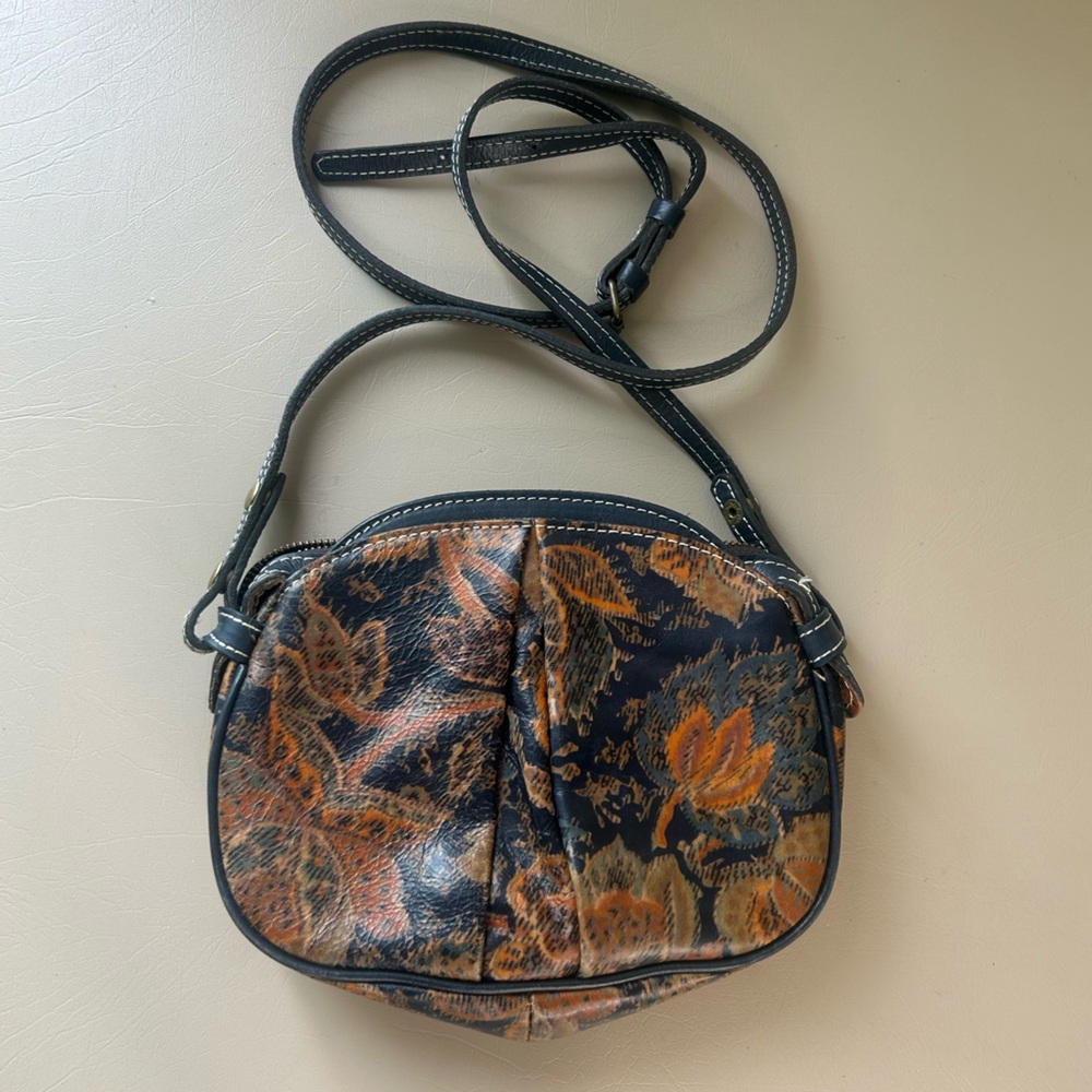 PATRICIA NASH Chania Floral Black Orange Leather Crossbody Bag Italian Organizer